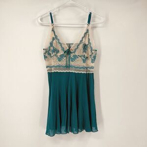 Escante Plus 1X Green Lace Coquette Lingerie Babydoll Slip Dress Sexy Satin